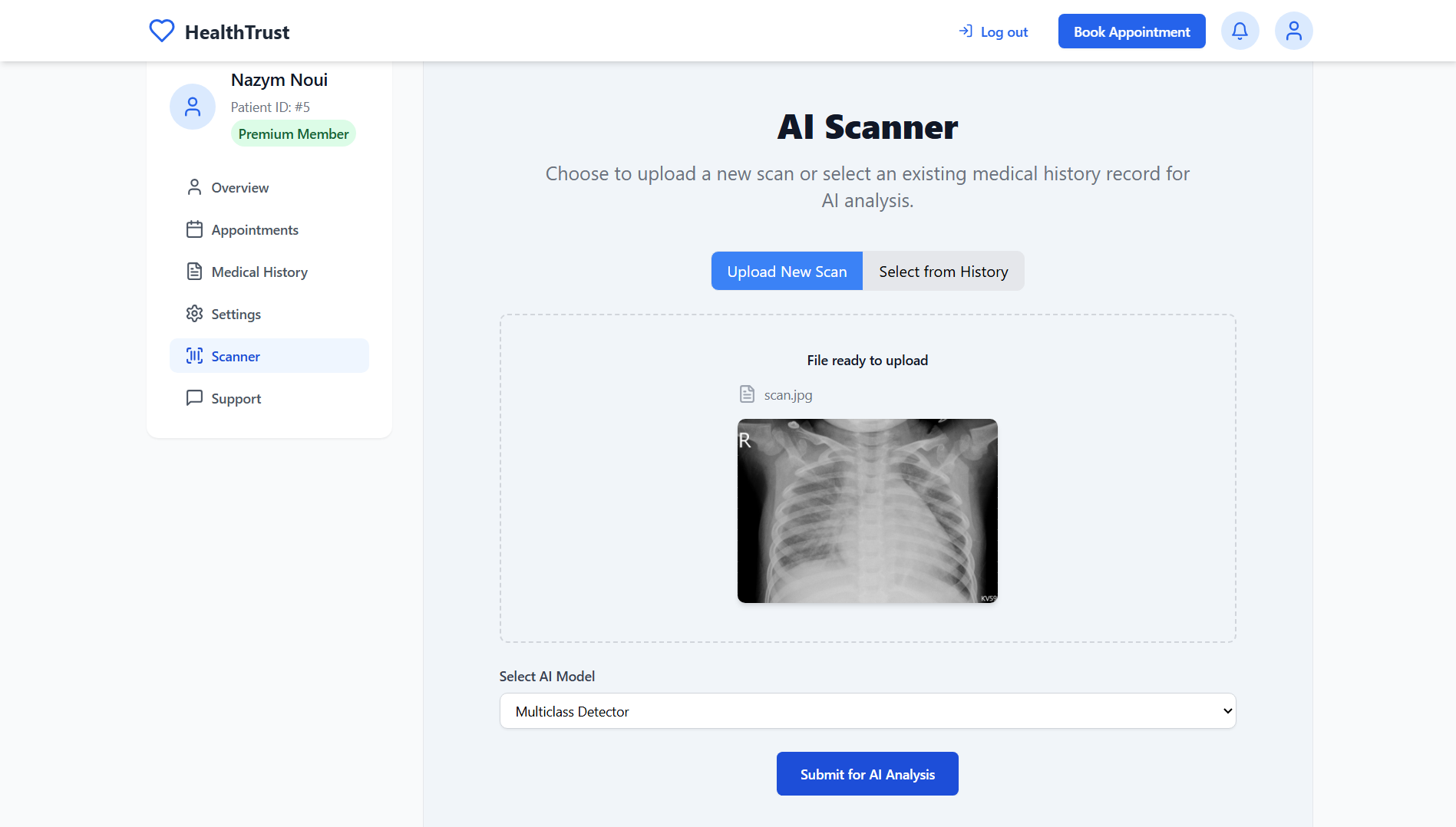 HealthTrust homepage showing Expert Health Consultations Anytime Anywhere landing hero